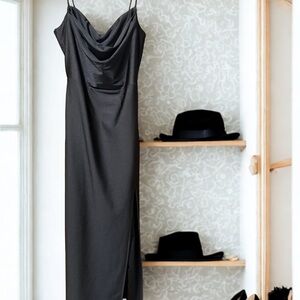 Windsor Elegant Black Cowl Neck Midi Dress